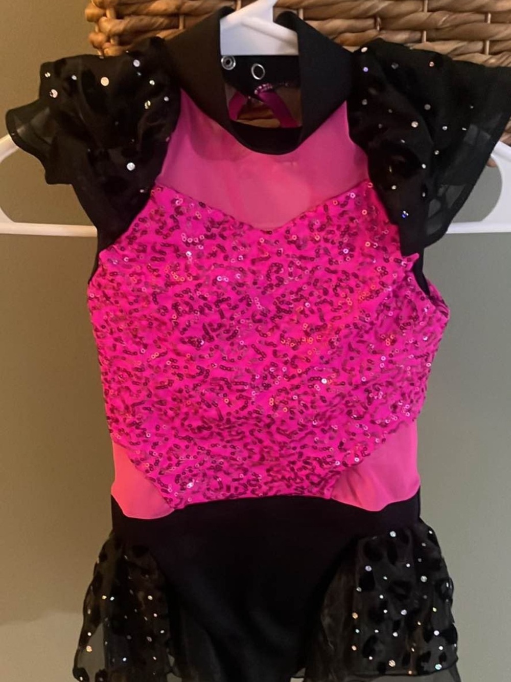 Weissman Hot Pink and Black Sequined Dance Costume size 1C or 7/8